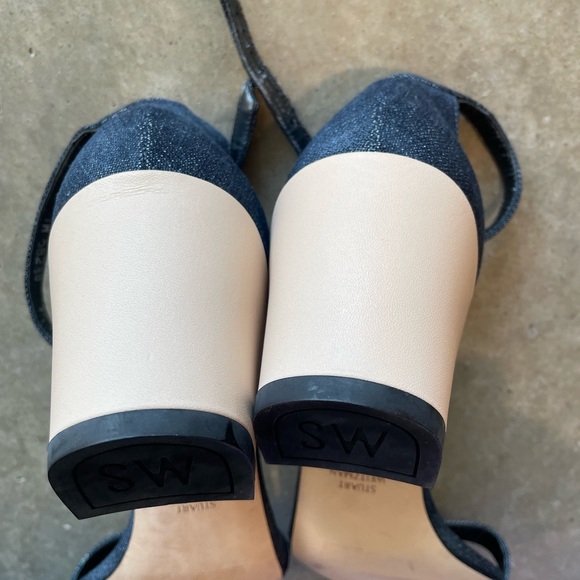 Stuart Weitzman Denim Ankle Strap Block Heel Sandals 9.5 Made in Spain - Picture 6 of 7